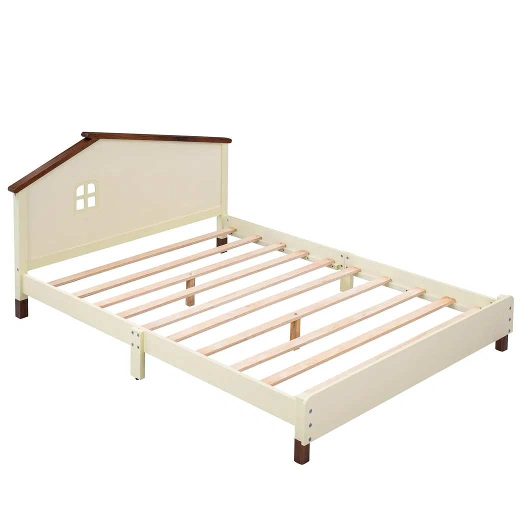 Estructura de cama nido tapizada para niños, cama plataforma de piel sintética de tamaño twin