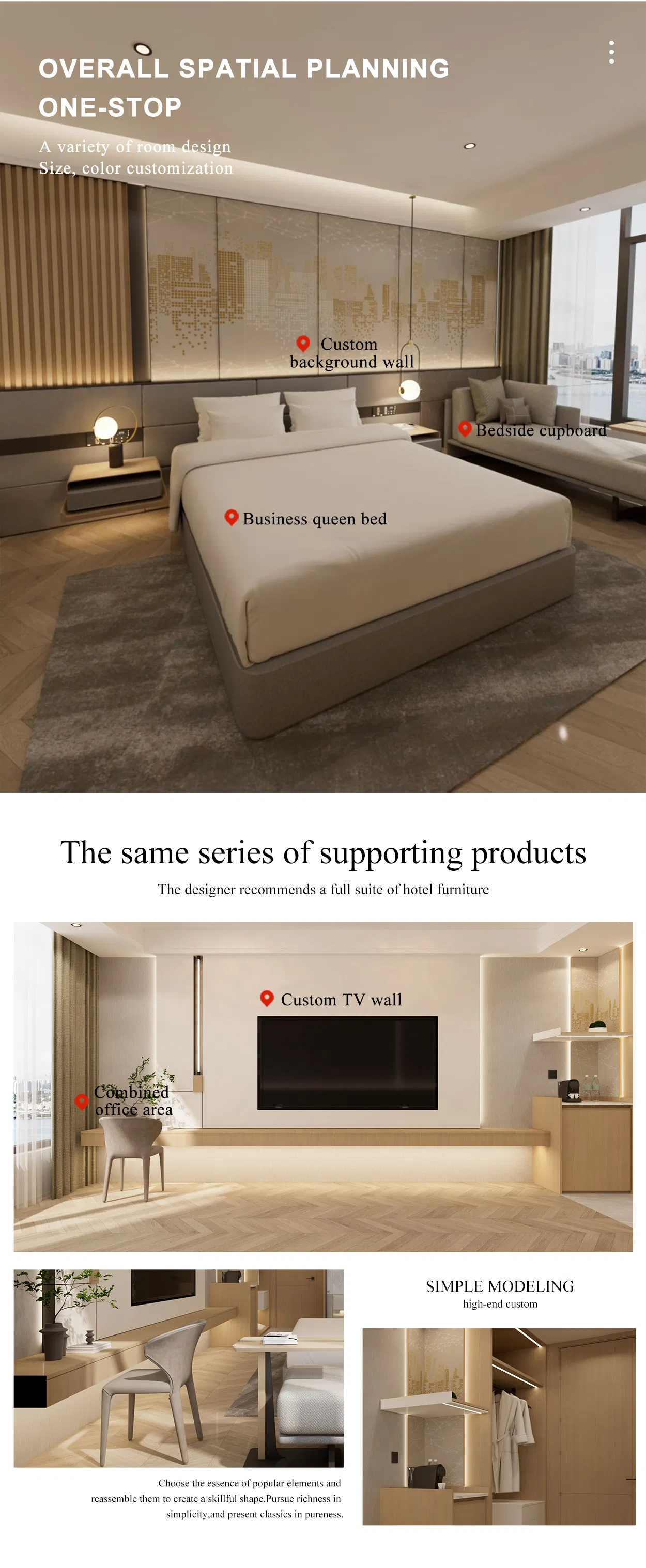 Conjunto de muebles de dormitorio de hotel de lujo moderno cama tamaño queen king de madera para hoteles