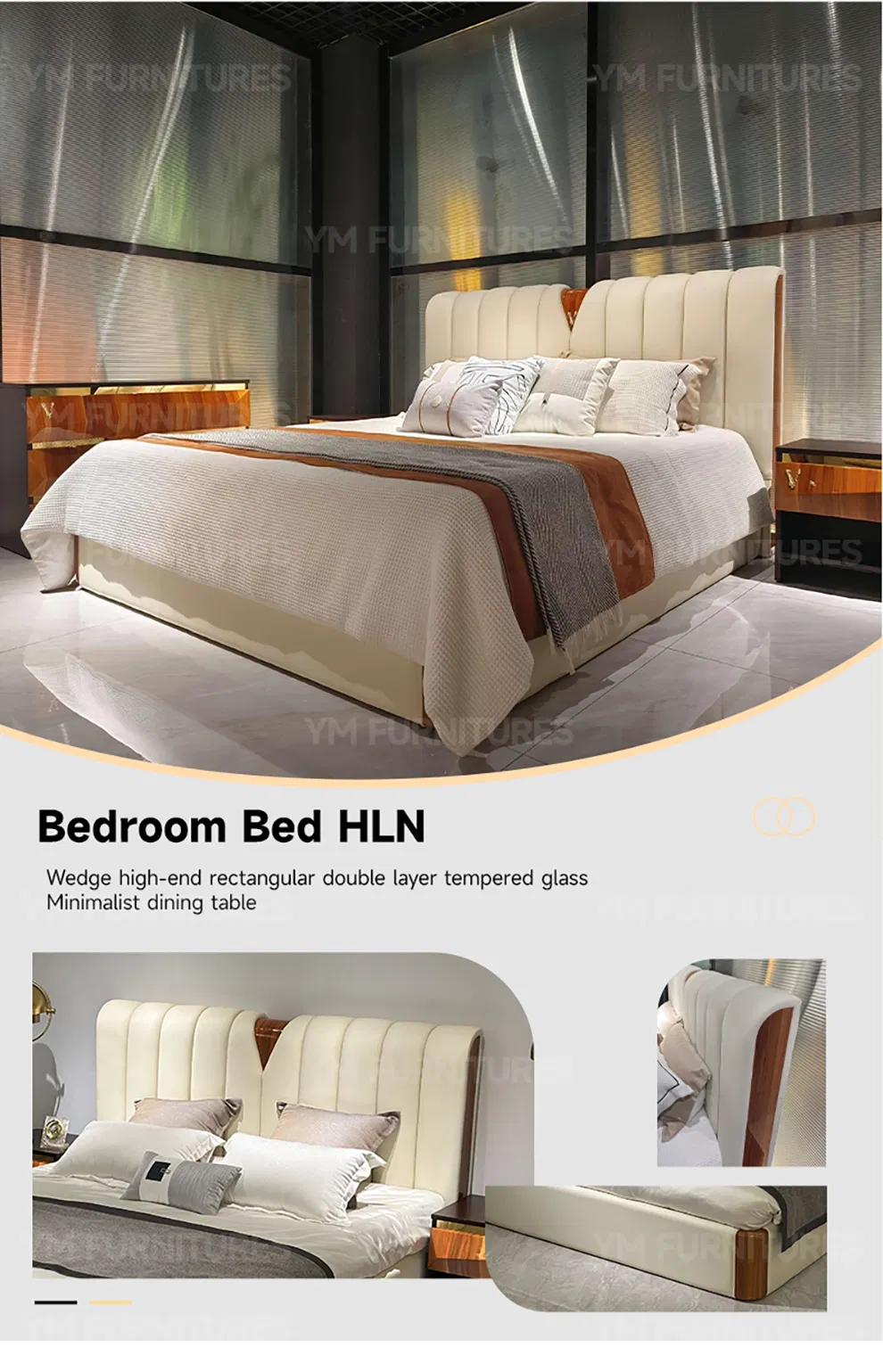 Cabecera de cama de cuero suave tapizada de lujo personalizada para villa, cama queen king
