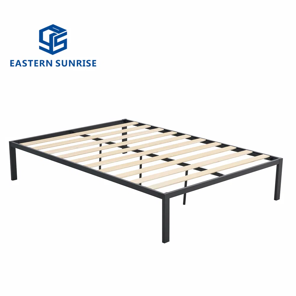 Cama de marco de metal con listones de madera tamaño individual doble para dormitorio cama de hierro