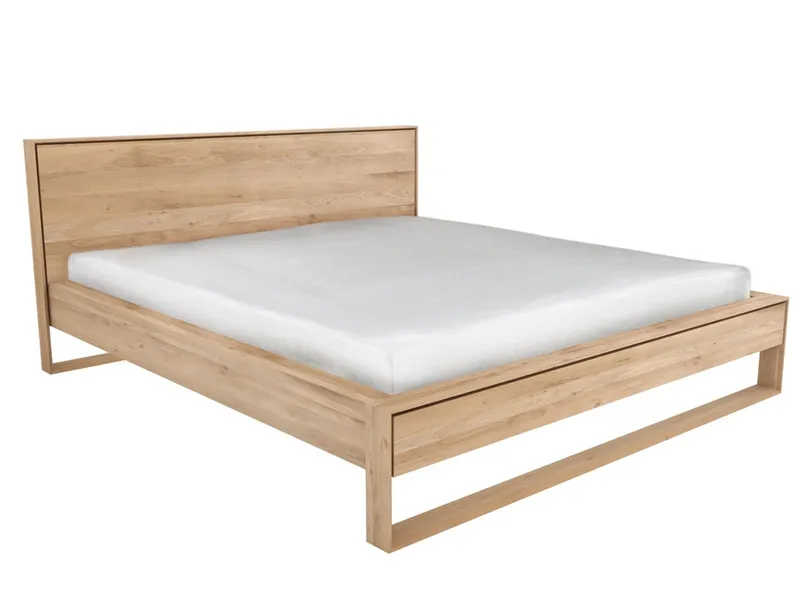 Cama de dormitorio de madera de roble de diseño en forma de II nórdico personalizada de tamaño único y tamaño doble rey