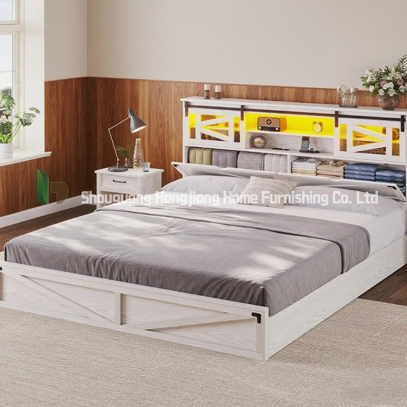 Cama individual de madera simple y moderna personalizable con almacenamiento para dormitorio