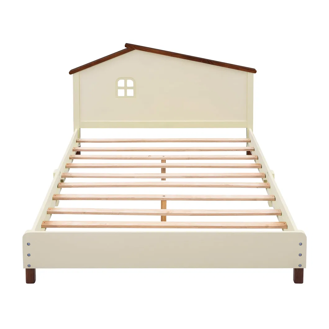 Estructura de cama nido tapizada para niños, cama plataforma de piel sintética de tamaño twin