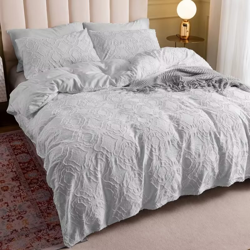 Conjuntos de dormitorio de lujo, decorativos, tufted, textura de flor cortada, tallado, juego de sábanas de tamaño queen y king, bordado, juego de funda nórdica boho