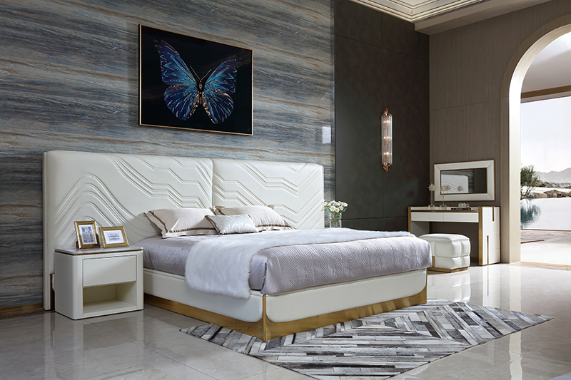 Muebles para el hogar Villa de lujo Dormitorio Cama doble de cuero tamaño rey y reina