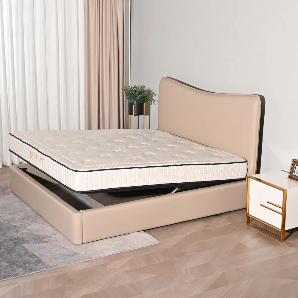 Cama moderna de cuero queen con almacenamiento
