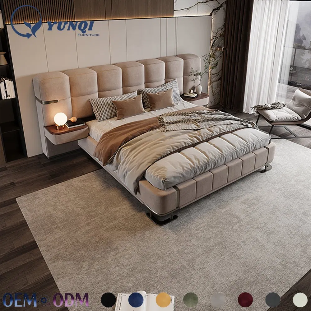 Diseño moderno de lujo ligero cama king size doble marco de madera cama queen size de cuero