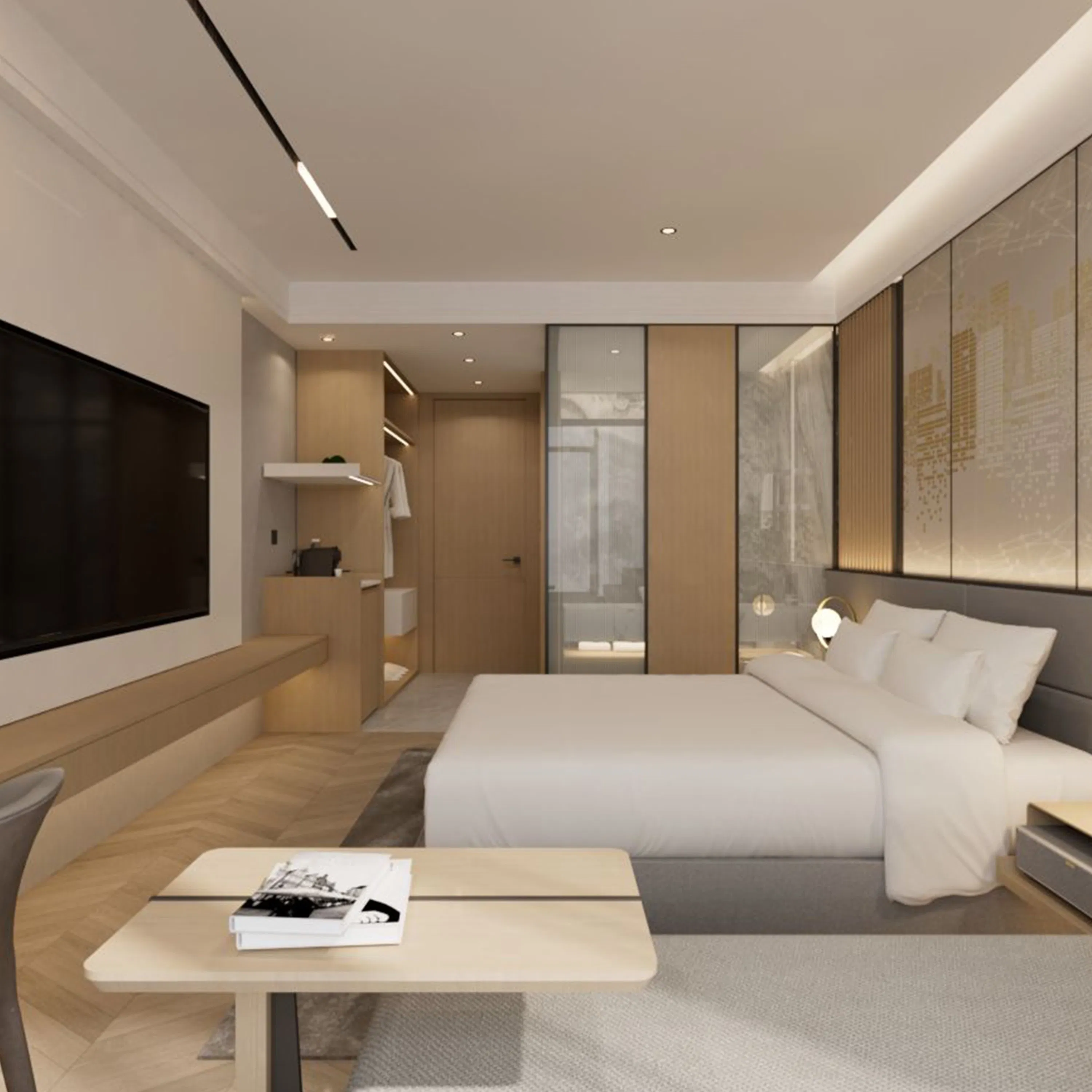 Conjunto de muebles de dormitorio de hotel de lujo moderno cama tamaño queen king de madera para hoteles
