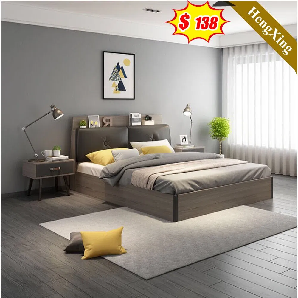 Mueble de dormitorio de cuero para el hogar, cama doble de masaje, cama de madera tamaño rey o reina, cama con caja de almacenamiento en la pared (HX-8ND9337)