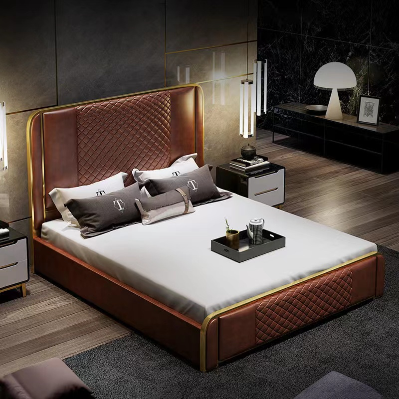 Muebles de dormitorio de lujo cama italiana moderna tapizada en cuero con almacenamiento cama king size de cuero blanco