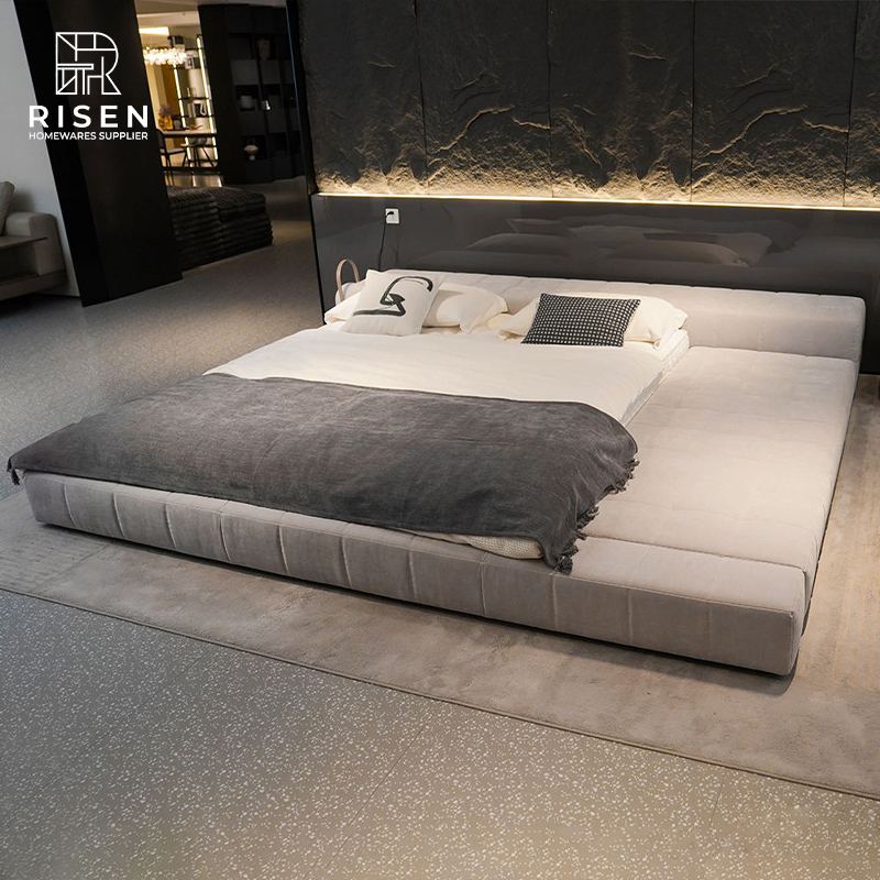 Estructura de cama de tela suave tapizada de lujo, ecológica y duradera, muebles para dormitorio