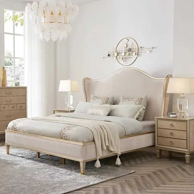 European Hand-Carved Furniture French Luxury Bedroom Sets King Size Solid Wood Bed Canopy Wooden Beds
