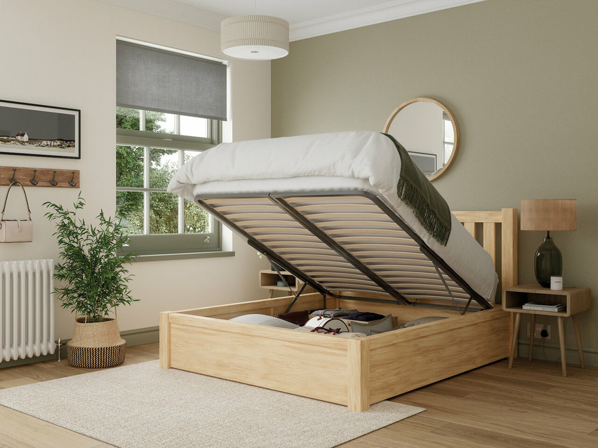 Cama de marco de tamaño doble personalizado al por mayor de China con construcción de listones de muelles de madera para dormitorio