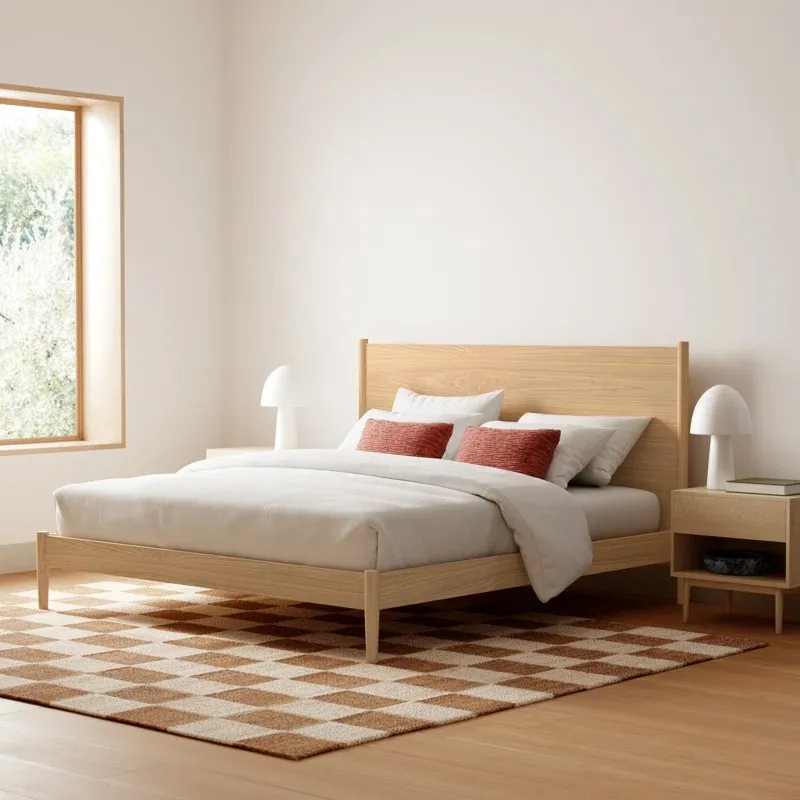 Cama de pared moderna de roble de alta calidad con marco de espiral y listones de pino, cama plana contemporánea para hogar y hotel, tamaño individual, doble, reina y rey