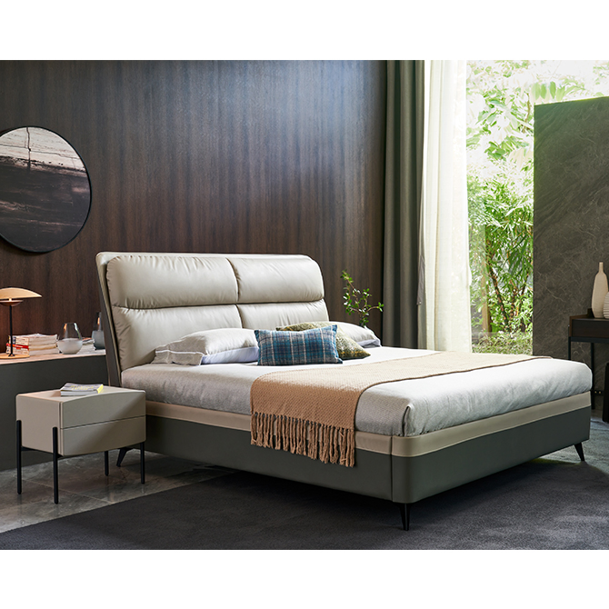 Cama Murphy de madera moderna de lujo, cama doble tapizada de acero, muebles de dormitorio, cama de cuero tamaño king