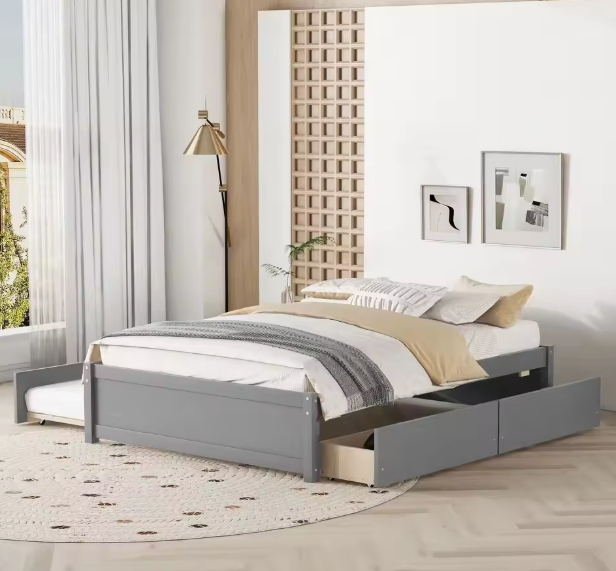 Conjunto de dormitorio de madera de estilo simple, juego de cama doble maestra, cama de madera, conjunto completo de tamaño king, conjunto de muebles de dormitorio económico