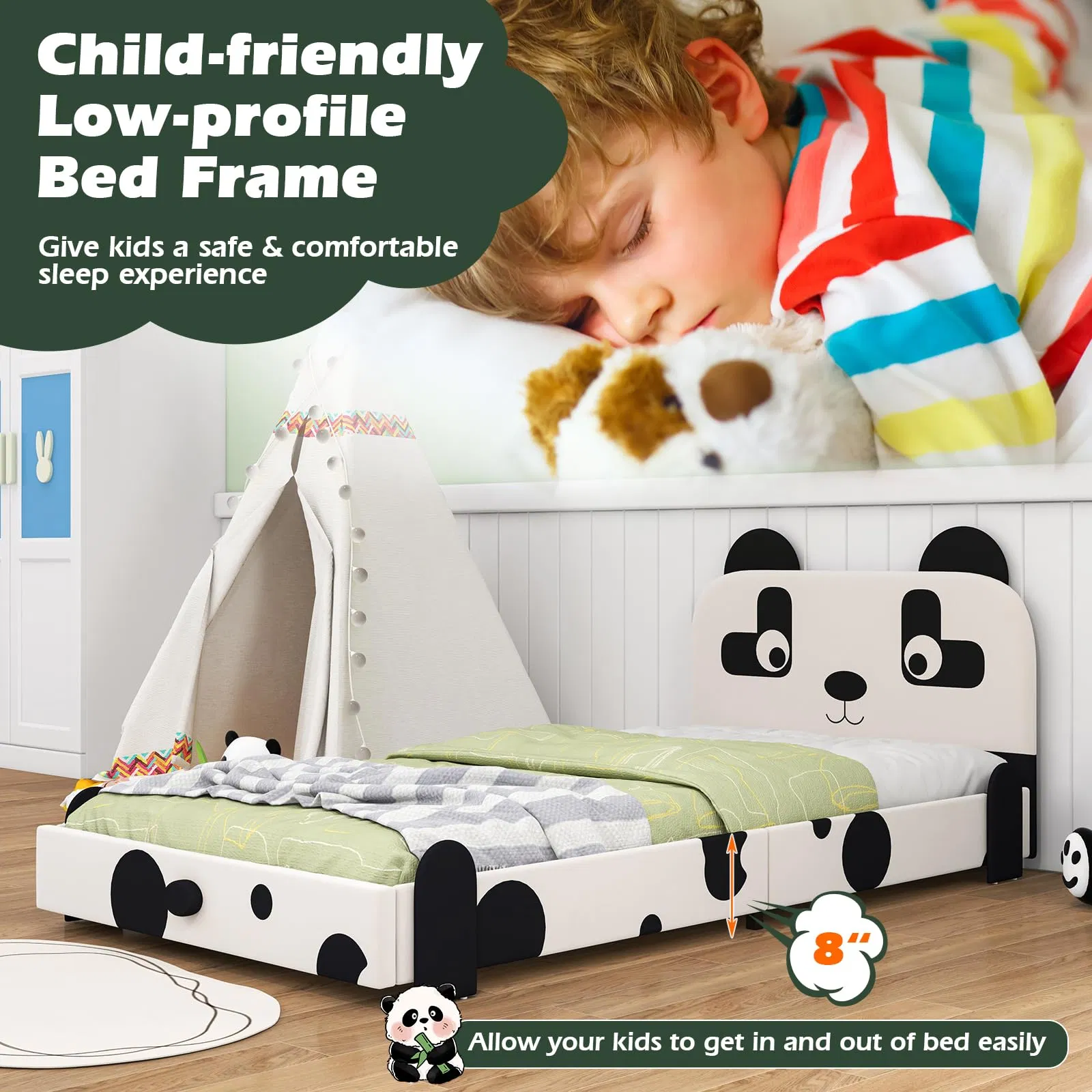 Cabecero acolchado para camas individuales para niños, estructura de cama individual de metal tapizada con soporte de listones