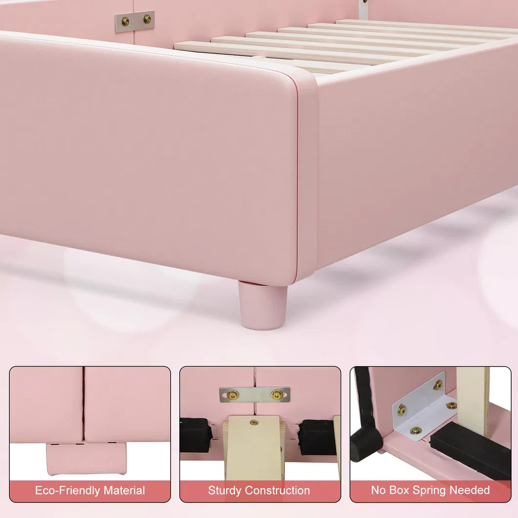 Cama tapizada para niños con forma de cerdo, cama plataforma twin para niños
