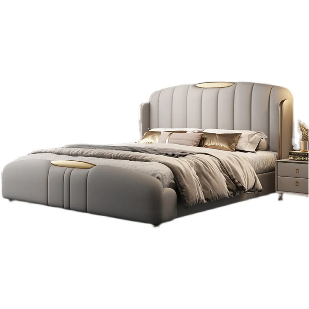 Cama de plataforma de cuero contemporáneo para una decoración de dormitorio elegante