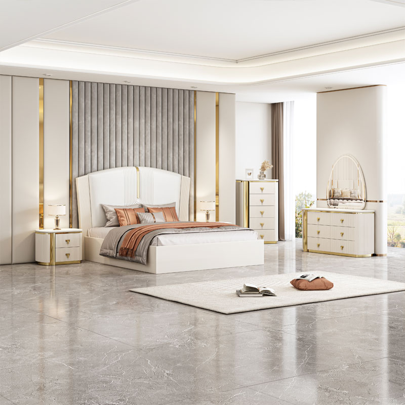 Cama king size de madera moderna de lujo al por mayor de China para habitaciones de hotel contemporáneas, muebles de dormitorio de madera para el hogar en Foshan