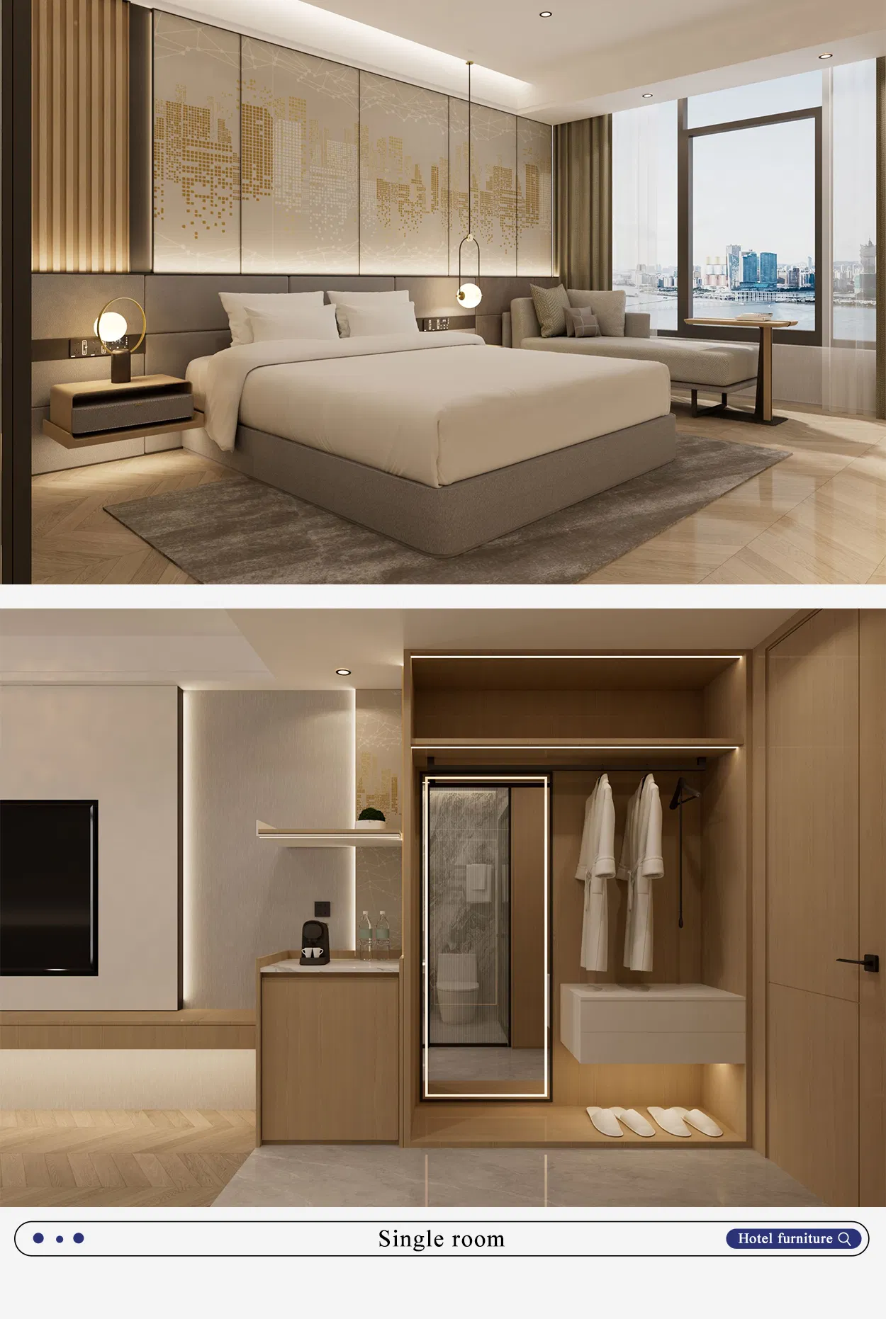 Conjunto de muebles de dormitorio de hotel de lujo moderno cama tamaño queen king de madera para hoteles