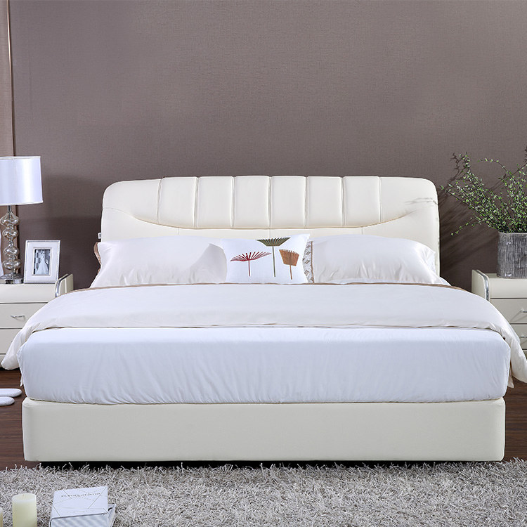 Cama King de madera maciza blanca moderna con cama de cuero PU