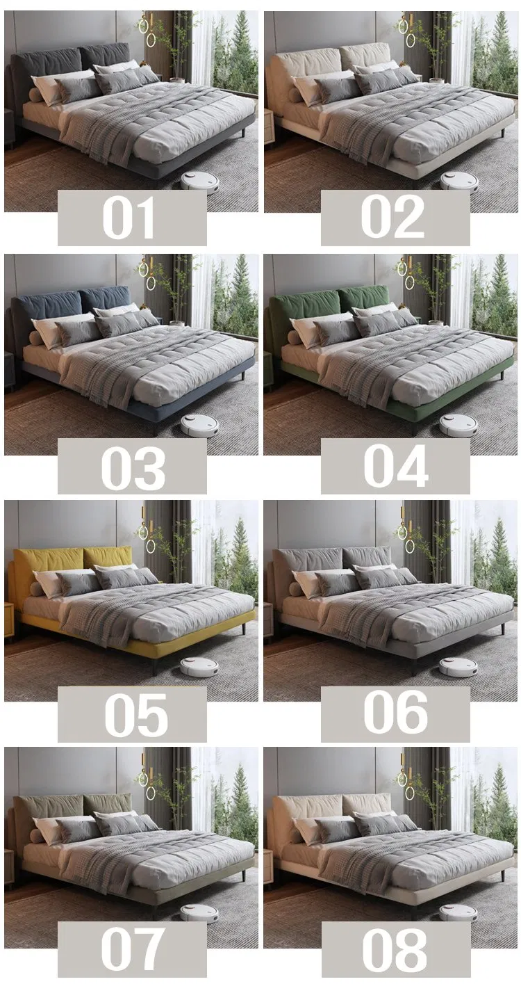Cama doble moderna simple, dormitorio principal, cama grande, lujo ligero francés italiano 1.8-Meter apartamento pequeño, cama de boda de madera maciza y tela