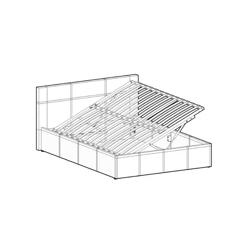 Base de cama de almacenamiento de cuero sintético gris, marco de cama plegable, cama de plataforma de doble elevación con cabecero acolchado en cuadrícula y listones resistentes