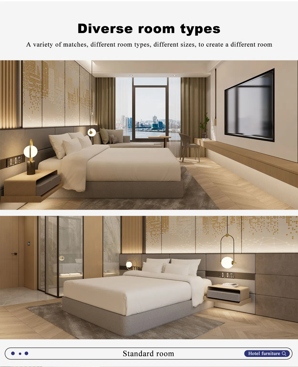 Conjunto de muebles de dormitorio de hotel de lujo moderno cama tamaño queen king de madera para hoteles