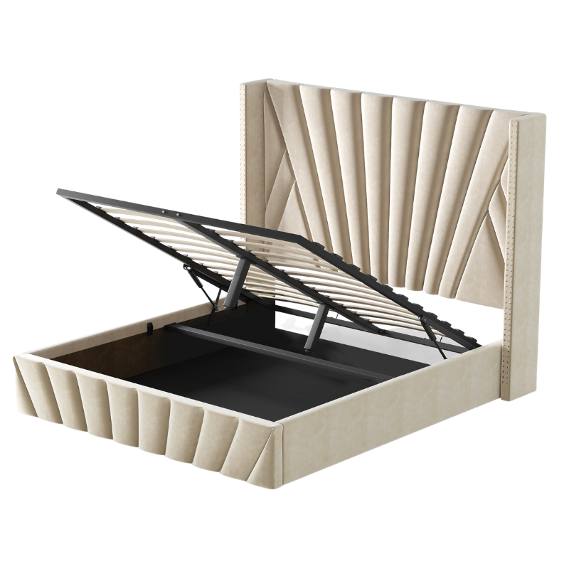 Cama multifuncional para dormitorio, cama de plataforma de tela de PU, cama con almacenamiento y caja contenedora