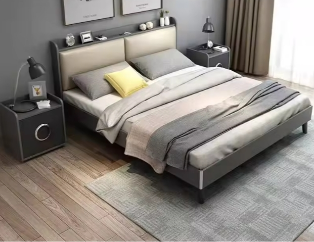 Conjunto de dormitorio de madera de estilo simple, juego de cama doble maestra, cama de madera, conjunto completo de tamaño king, conjunto de muebles de dormitorio económico