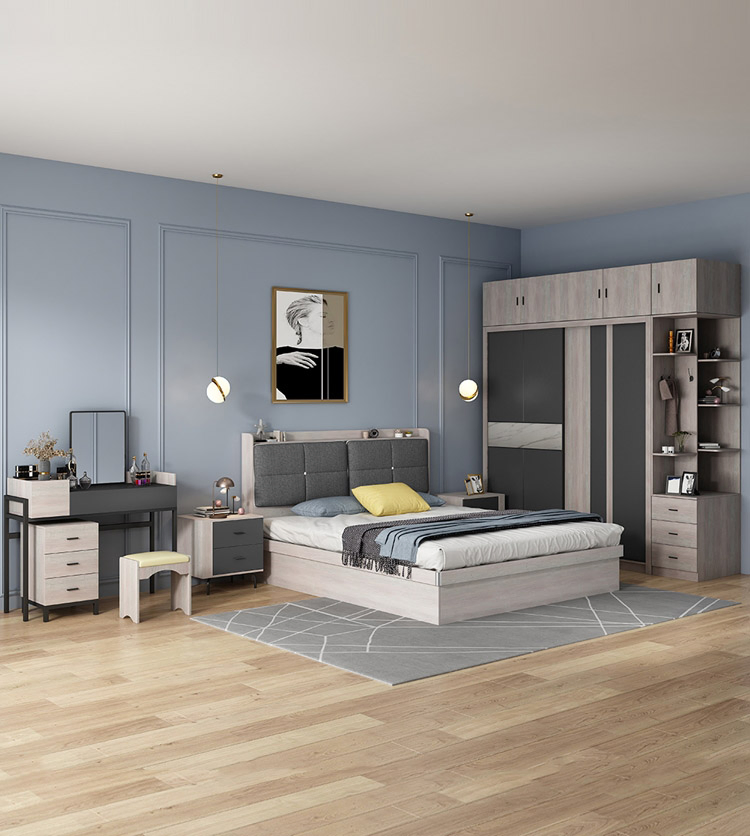 Muebles de madera al por mayor para exteriores de China, hotel, oficina, hogar, sala de estar, dormitorio, cama moderna de cuero genuino