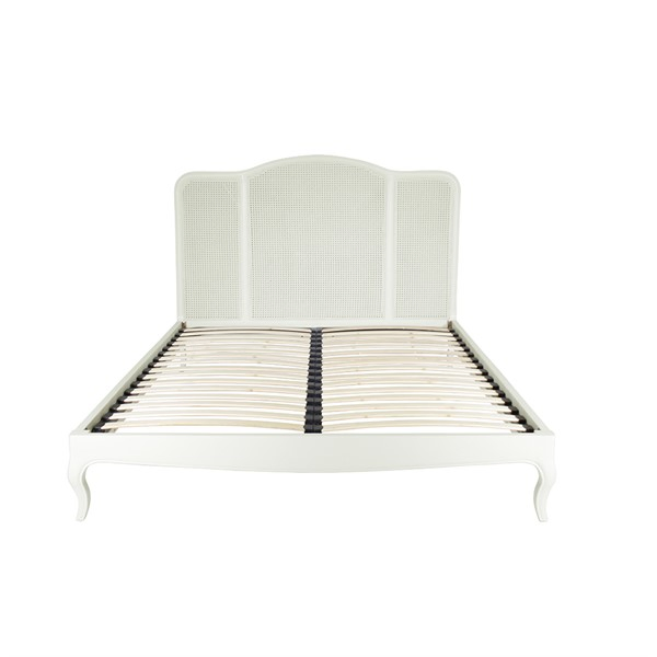 Cama de mimbre doble personalizada moderna hecha a mano en blanco cálido, cama de roble de tamaño doble, individual, king y queen para dormitorio