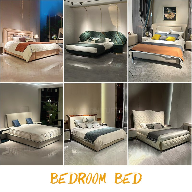 Diseño de Ingeniería de Resort Hotelero Muebles de Dormitorio de Lujo Estrella Cama Doble de Cuero Tapizado Tamaño King