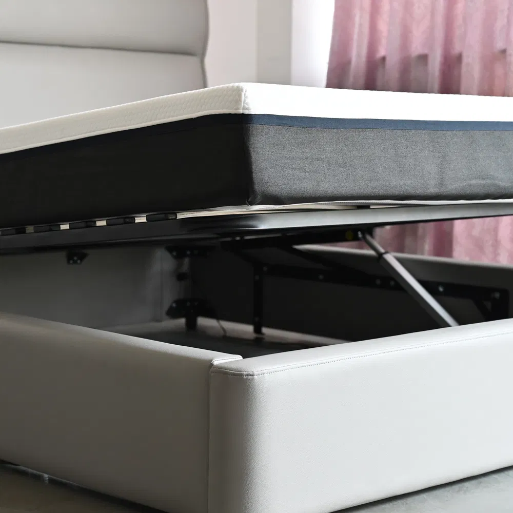 Cama moderna de cuero queen con almacenamiento