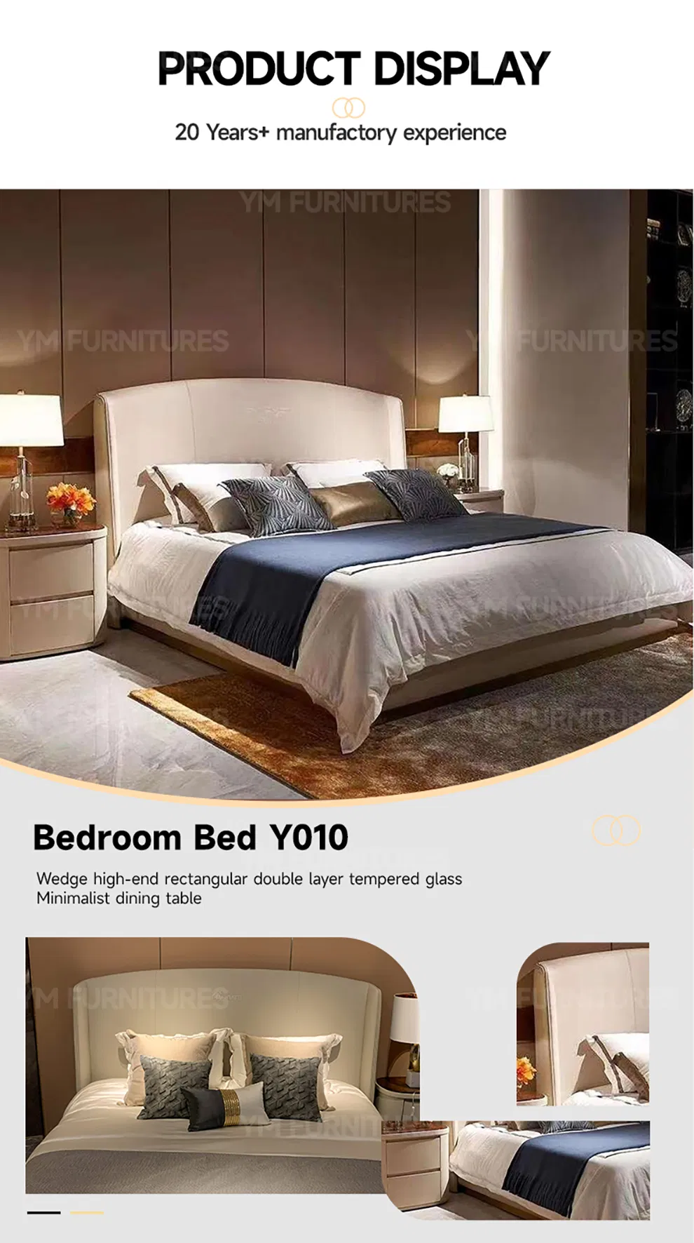 Conjunto de muebles modernos de alta gama para dormitorio principal, cama de lujo cómoda con respaldo y almacenamiento para adultos, ideal para villas y residencias