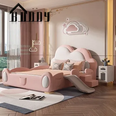 Conjunto de cama de cuero tamaño rey y reina para niños muebles cama