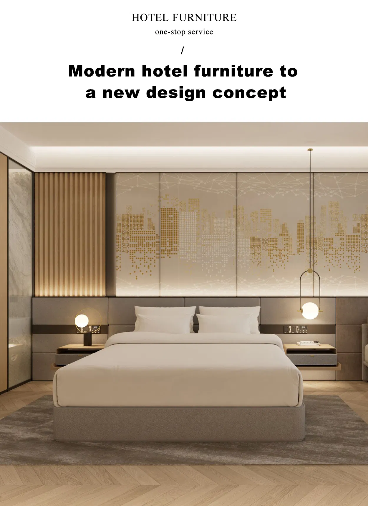 Conjunto de muebles de dormitorio de hotel de lujo moderno cama tamaño queen king de madera para hoteles