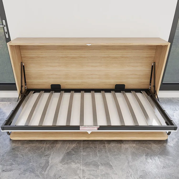 Conjunto de cama Murphy de metal moderno ajustable que se pliega hacia abajo con estilo de panel de madera para dormitorio, estudio o habitación de invitados