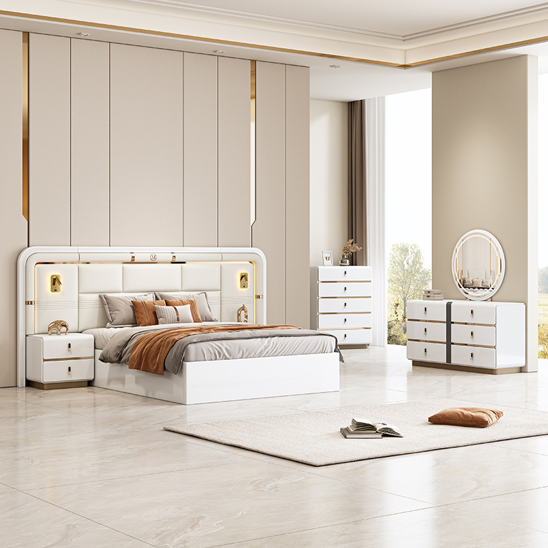 Conjunto de dormitorio contemporáneo de lujo moderno al por mayor de Foshan, cama king size de madera para habitación de hotel, muebles de dormitorio para el hogar