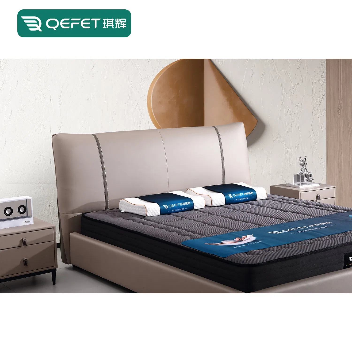 Mueble de lujo moderno para dormitorio cama king size tapizada en cuero o tela