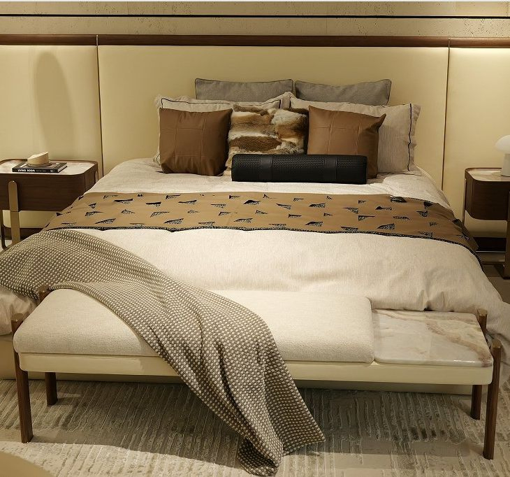 Cama king size de madera maciza duradera de calidad premium moderna clásica para dormitorio