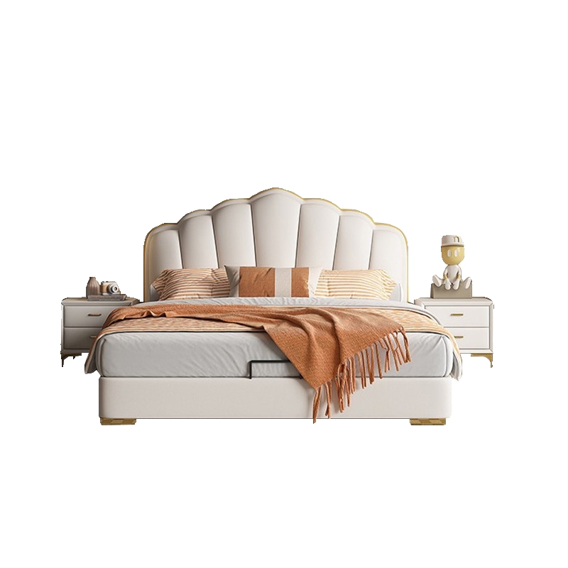 Mueble moderno y cómodo para el hogar y hotel a precio económico, cama de almacenamiento de tamaño doble en cuero de terciopelo suave para dormitorio