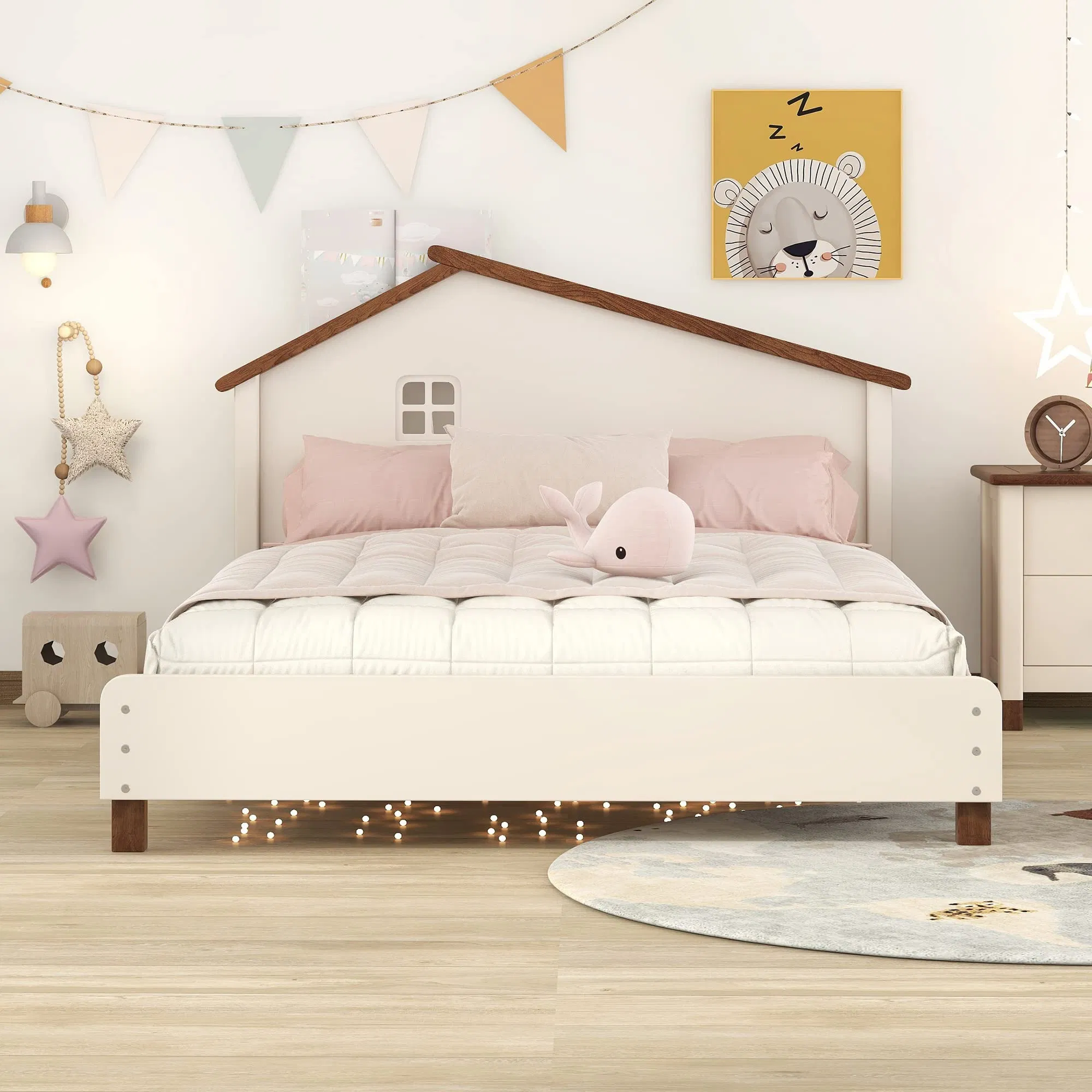 Estructura de cama nido tapizada para niños, cama plataforma de piel sintética de tamaño twin