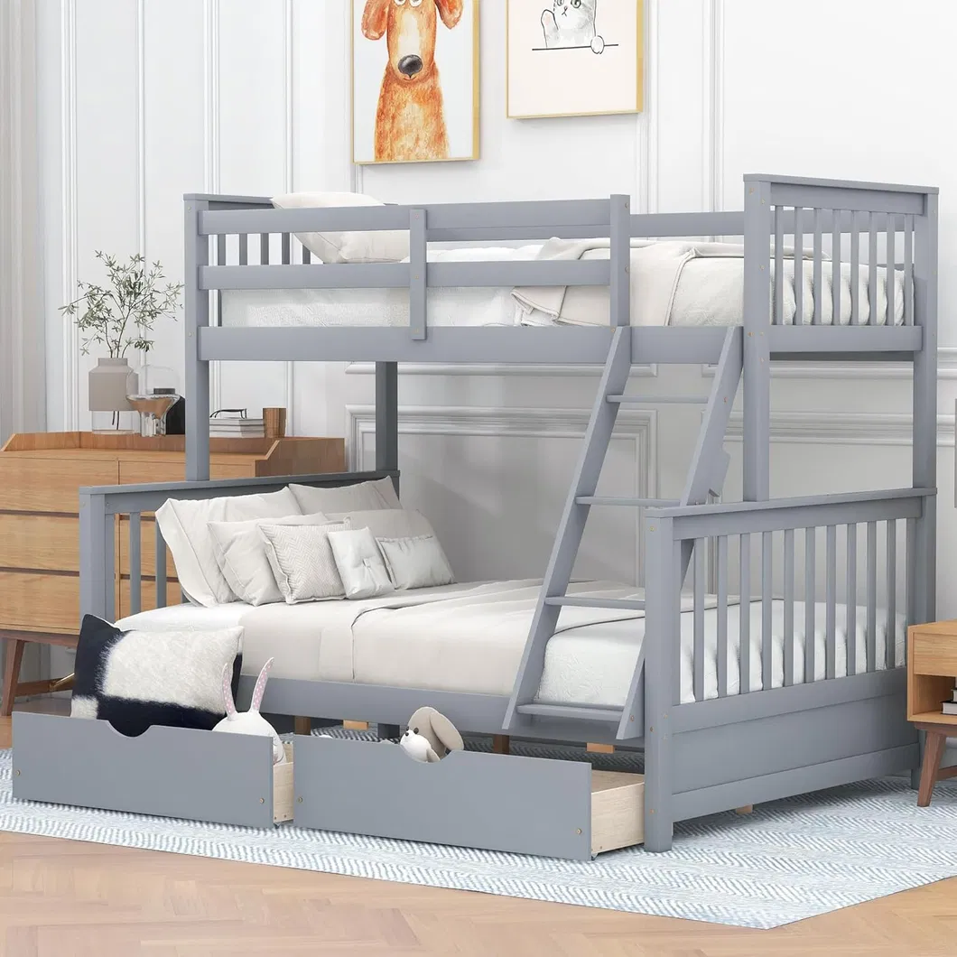 Cama litera de madera maciza de doble sobre matrimonial con cajones