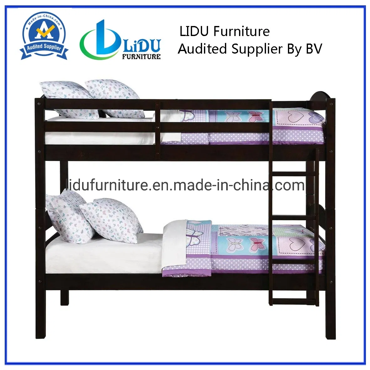 Cama litera de madera maciza con escalera cama de alta calidad para niños