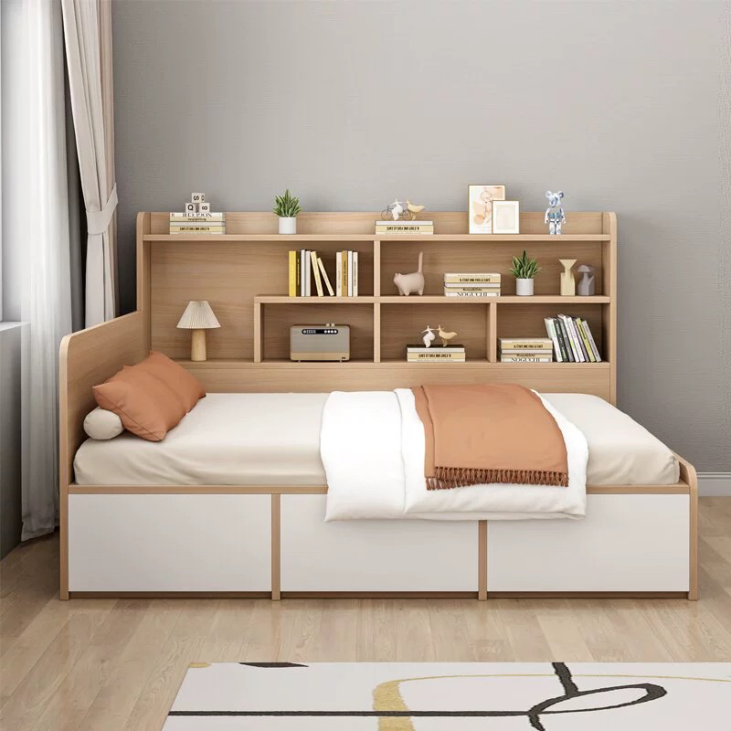 Conjunto de dormitorio moderno de alto brillo, muebles para el hogar, cama de almacenamiento en la pared de madera, rey