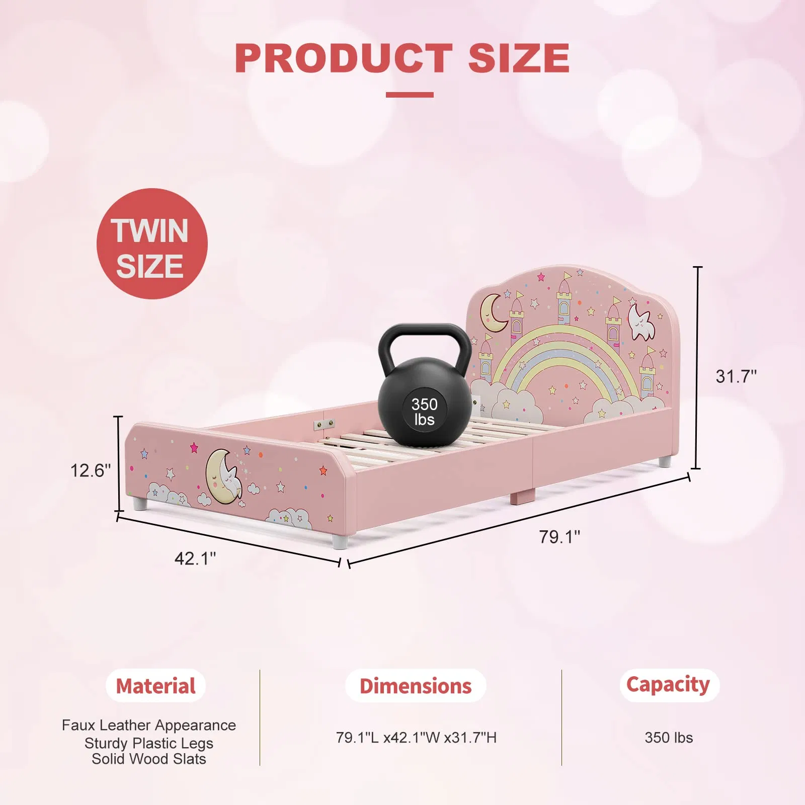 Cama tapizada para niñas, cama plataforma twin para niños
