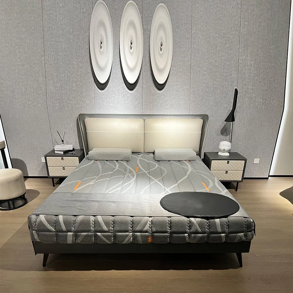 Cama doble de cuero tamaño queen king con cabecera de marco moderno