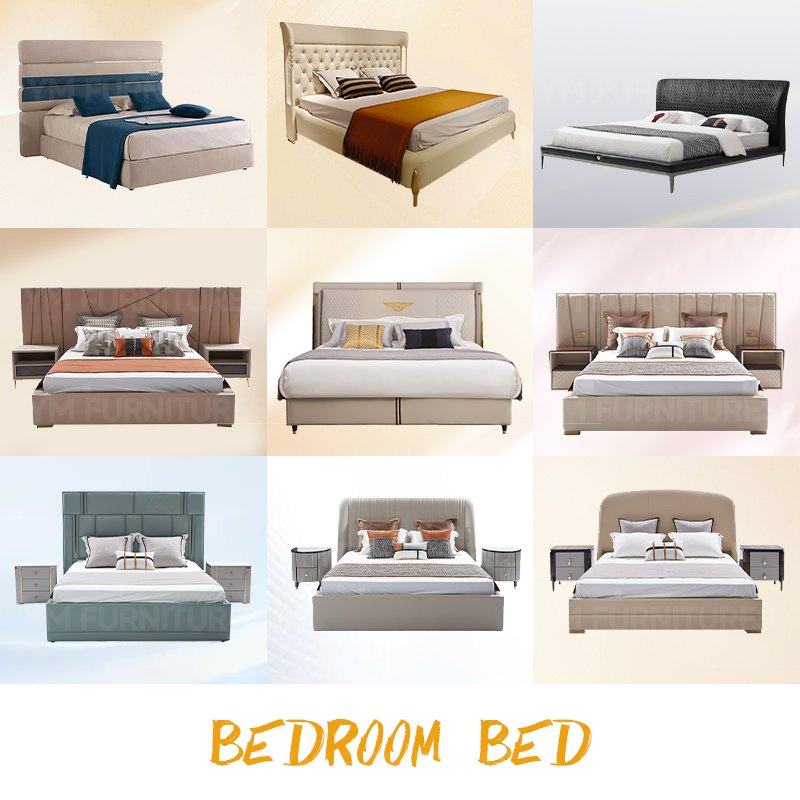 Conjunto de muebles modernos de alta gama para dormitorio principal, cama de lujo cómoda con respaldo y almacenamiento para adultos, ideal para villas y residencias